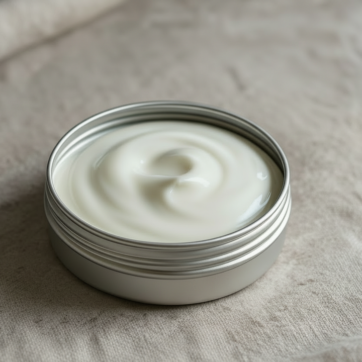 a tin of hand cream on a muslin cloth