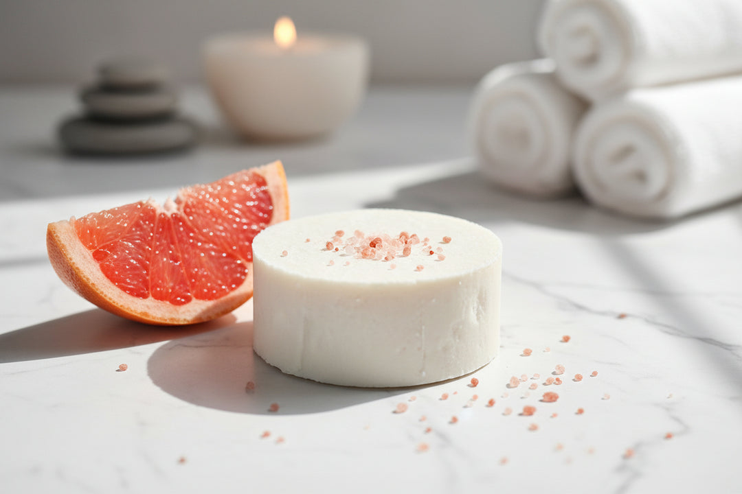 Himalayan Pink Salt Soap bar by purple sage soap company, presented in a tin with loofah soap rest. made in Scotland